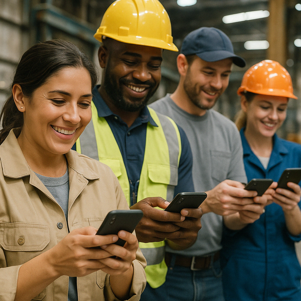 Workers Engaged in Conversation on Smartphones